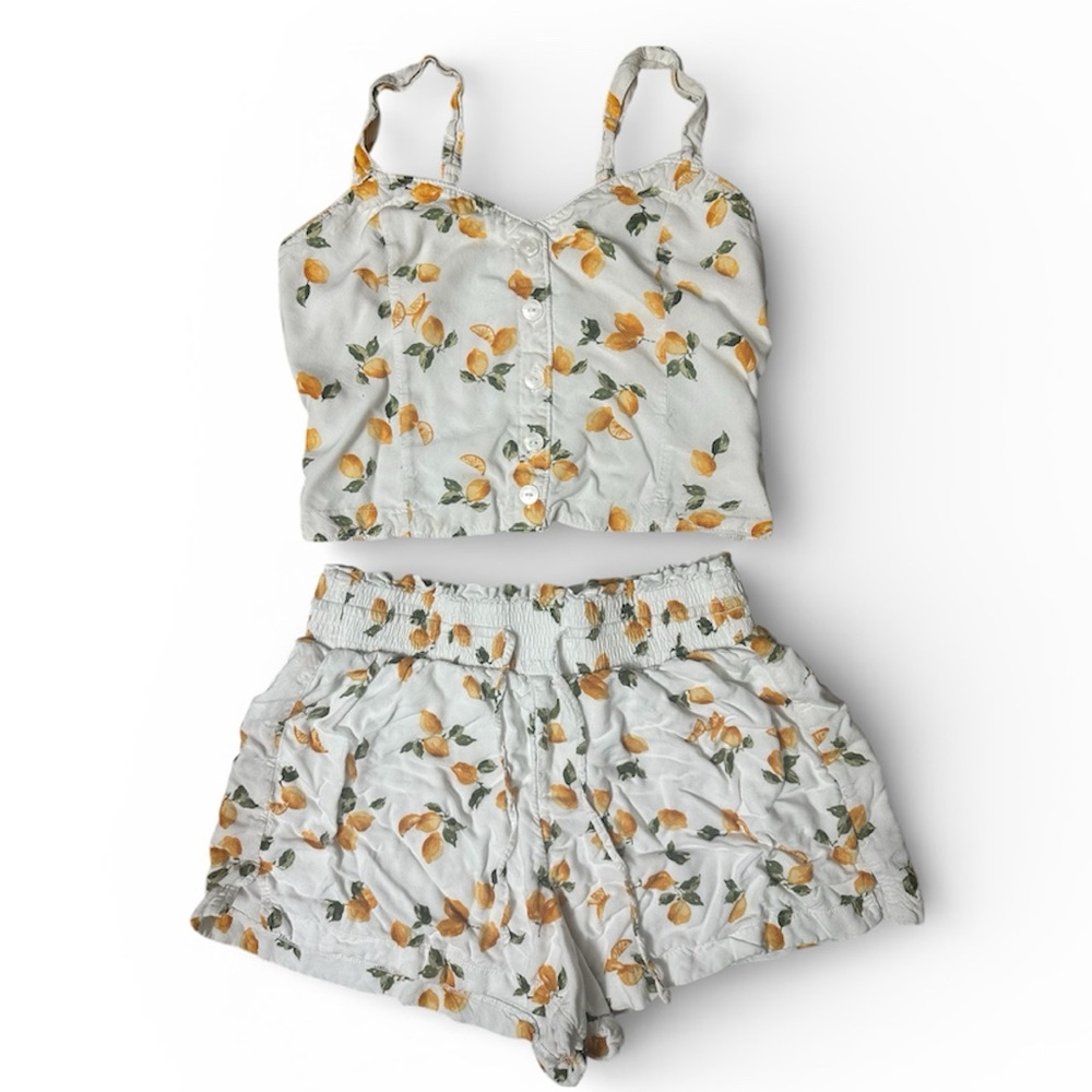 Abercrombie & Fitch White Lemon Print Cami Top & Shorts Set Size M